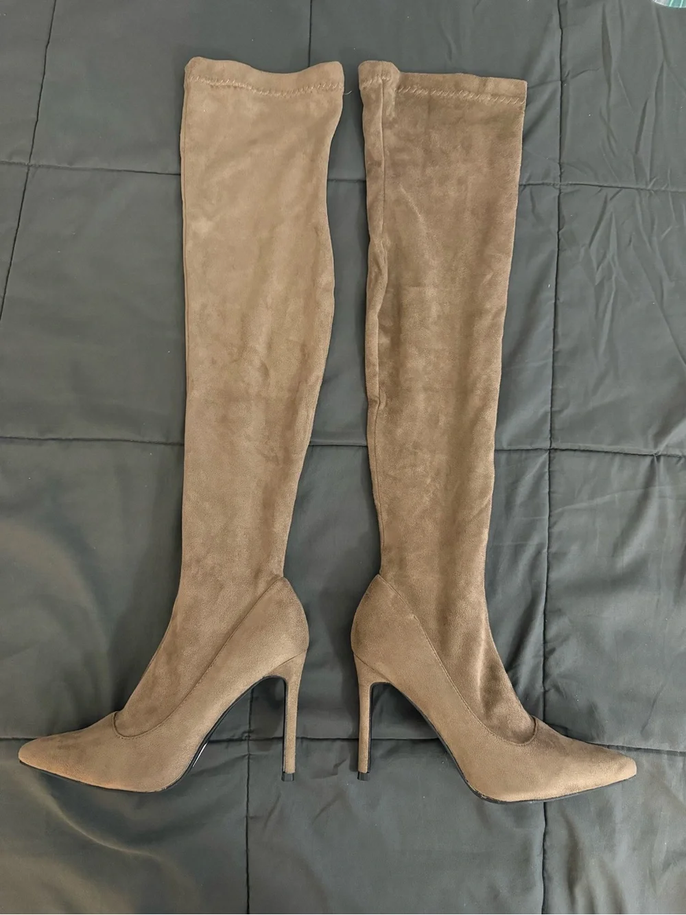 Women’s Over-the-Knee Stiletto Boot in Taupe